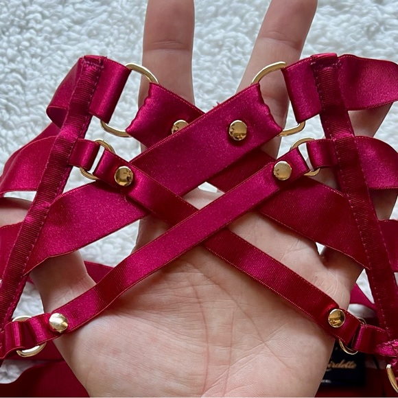 Honey Birdette Black Cherry and Gold Stephanie Suspender Garter Bondage Lingerie - Picture 8 of 10